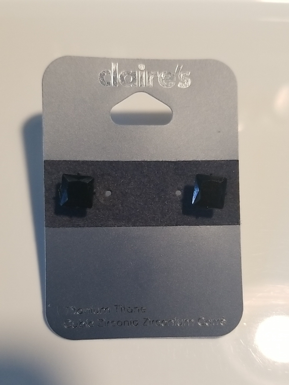 Claire's Black Faceted Square Stud Earrings Titanium CZ